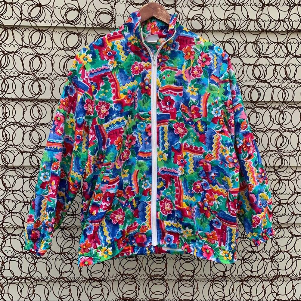 Vintage 90s bold tropical floral zipup windbreaker SMALL